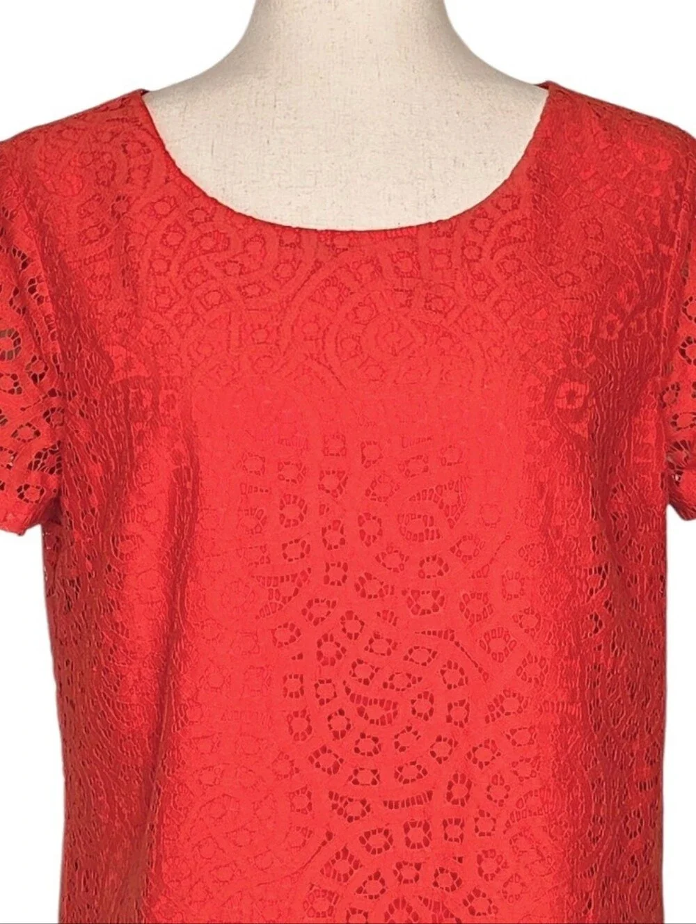 J. Crew Red Lace Short-Sleeve Blouse Size 8